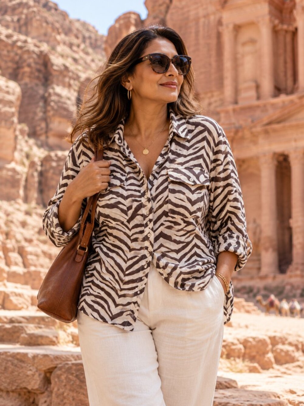 Tahari 100% Linen Zebra Print Button-Front Shirt – Size 1X PTP24